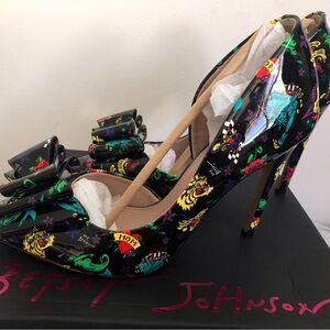 Betsey Johnson 80th Birthday Prince Tattoo Heels Size 8